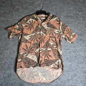 Hawaiian Shirt Mens Large Brown Floral Leaves Tropical Button Down Soft Islander